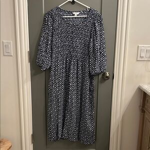 Croft & Barrow Navy Floral Long Sleeve Dress Soze Large